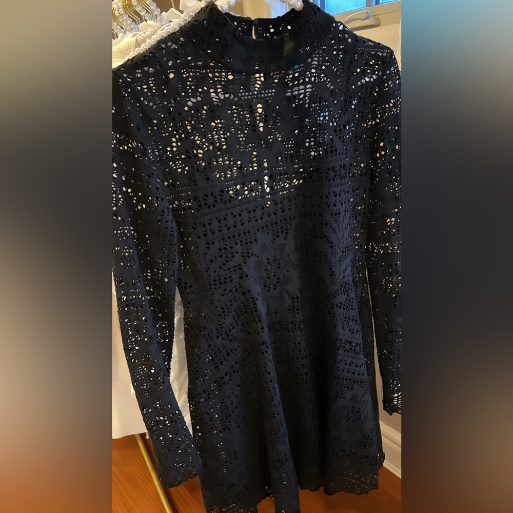 Free People Black Lace Long Sleeve Minidress